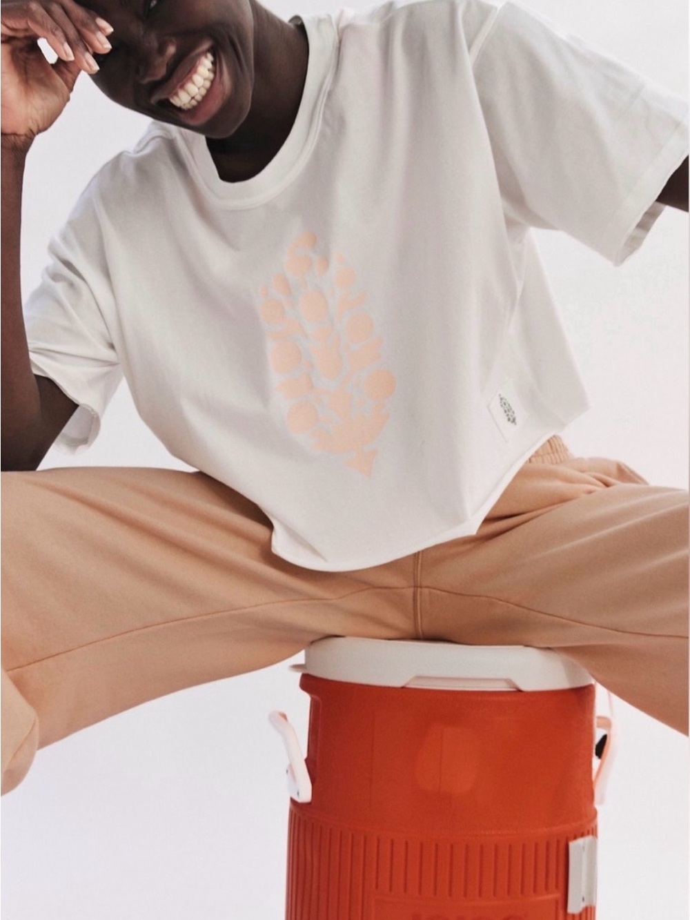 NWT Free People Movement Inspire Tee White Peach Pastel Combo Size Large